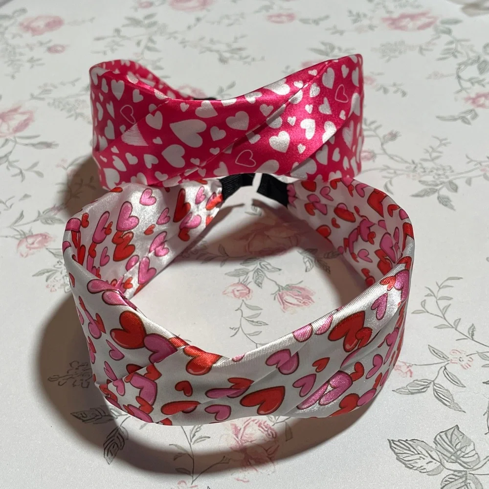 Heart Print Headbands - Pink and White NWOT